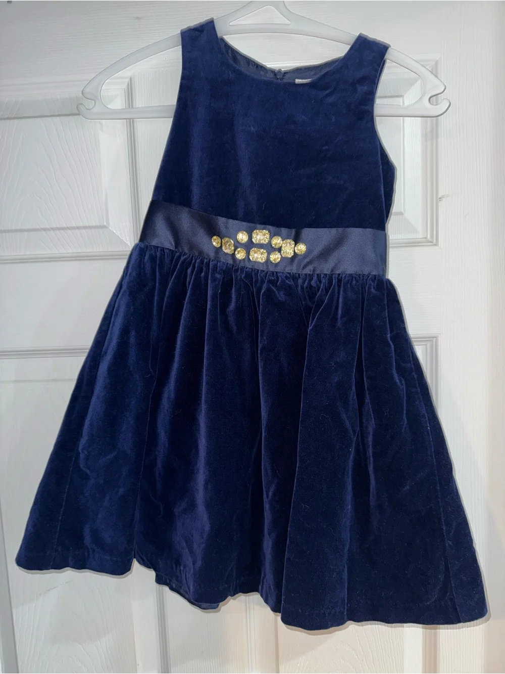 Gymboree Girls Navy Blue Velvet Dress Rhinestone Waist Big Bow Holiday Size 5